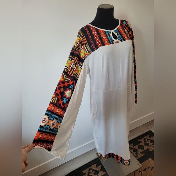 Aztec Tribal Dress Ceremonial Colorful Southwestern Bohemian Retro 70s XXL - Picture 3 of 15